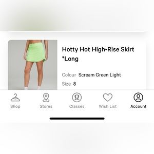 LULULEMON HOTTY HOT SKIRT